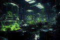 experiments in dark biological laboratory. futuristic biolab with plants