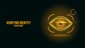 Futuristic Biometric Eye Scanner Interface with Yellow Glow and Digital Data Particles Royalty Free Stock Photo