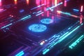 A futuristic biometric scanner, displaying glowing holographic fingerprints, cybernetic encryption
