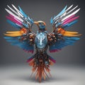 futuristic bird robot, metallic construction