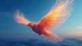 Futuristic bird with wings made of glowing algorithmic graphs and formulas soars through the sky, symbolizing the
