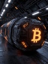 Futuristic Bitcoin Container in a Sci-Fi Setting