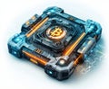 Futuristic Bitcoin hardware wallet with glowing technology design