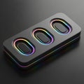 Futuristic Black Device with Three Oval Illuminated Touchpads and Rainbow LED Edge Lighting Royalty Free Stock Photo