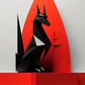 Futuristic Black Dog Drawing With Red Triangle Background