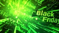 Futuristic Black Friday advertisement with digital graphics