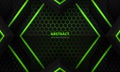 Futuristic black and green abstract gaming banner with hexagon carbon fiber grid and black triangles.