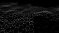 Futuristic black hexagon background. Futuristic honeycomb concept. Wave of particles. 3D rendering