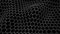 Futuristic black hexagon background. Futuristic honeycomb concept. Wave of particles. 3D rendering