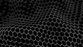 Futuristic black hexagon background. Futuristic honeycomb concept. Wave of particles. 3D rendering