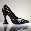 Futuristic Black Leather High Heeled Shoe With Chromatic Waves