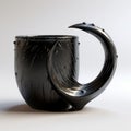 Futuristic Black Mug With Fang - Detailed Texture And Gooey Finish