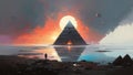 Futuristic black pyramid floating over earth surface Royalty Free Stock Photo