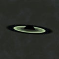 Futuristic black Saturn planet with green rings. Black plasma of energy