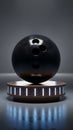 Futuristic Black Sphere on Illuminated Platform in Dark Environment Royalty Free Stock Photo
