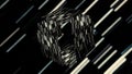 Futuristic black and white cube. Motion. Shimmering striped cube in cyberspace. Mysterious 3D cube is revealed in Royalty Free Stock Photo