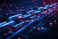 Futuristic blockchain chain link with holographic data stream glowing