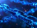 Futuristic Blockchain Chain Link Technology with Glowing Digital Data and Cyber Security Concept, AI Generated Royalty Free Stock Photo