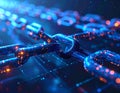 Futuristic Blockchain Chain Network with AI Data Security and Decentralized Digital Technology Background Royalty Free Stock Photo