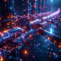 Futuristic Blockchain Chain Network with Glowing Digital Data Connections, Cybersecurity Encryption and Cryptocurrency Technology Royalty Free Stock Photo