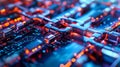 Futuristic blockchain circuit board with glowing connections