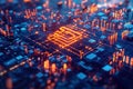 Futuristic blockchain concept with digital circuitry and glowing elements, technology design