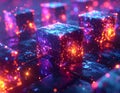 Futuristic Blockchain Data Cube Network with AI Digital Technology and Quantum Computing Concept Background Royalty Free Stock Photo