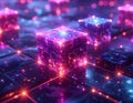 Futuristic Blockchain Data Cube Technology with AI Digital Network and Quantum Computing Concept Royalty Free Stock Photo