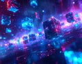 Blockchain Digital Data Cubes in Futuristic Network Technology Concept Royalty Free Stock Photo
