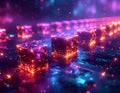 Futuristic Blockchain Data Cubes with AI Digital Network and Quantum Computing Technology Concept Royalty Free Stock Photo