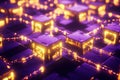 Futuristic blockchain network design with glowing digital elements