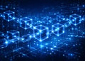 Futuristic Blockchain Network with Glowing Digital Blocks and Data Connections Royalty Free Stock Photo