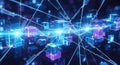 Futuristic blockchain network interconnected digital cubes global technology data flow Royalty Free Stock Photo