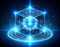 Futuristic Blockchain Technology with Glowing Cubes and Interconnected Networks Royalty Free Stock Photo
