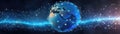 Futuristic Blockchain Technology With World Globe And Polygon Network Panoramic Banner Royalty Free Stock Photo
