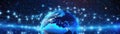 Futuristic Blockchain Technology With World Globe And Polygon Network Panoramic Banner Royalty Free Stock Photo