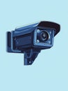 Futuristic blue and black CCTV camera with an angular design, emphasizing innovative urban security systems and advanced techno