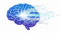 Futuristic blue brain illustration radiating data streams and digital patterns, symbolizing artificial intelligence, innovation, Royalty Free Stock Photo