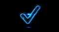 Futuristic blue check mark with holographic interface data elements glowing for artificial intelligence decision and analysis Royalty Free Stock Photo