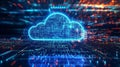 Futuristic blue cloud illustration with glowing network patterns Royalty Free Stock Photo
