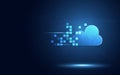Futuristic blue cloud with pixel digital transformation abstract new technology background. Artificial intelligence and big data