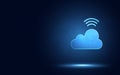 Futuristic blue cloud with wireless signal digital transformation abstract technology background. Artificial intelligence and big