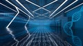 Futuristic Blue Corridor with DNA Strand and Binary Code Royalty Free Stock Photo
