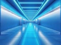 Futuristic Blue Corridor with Neon Lights Royalty Free Stock Photo