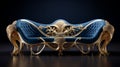 Futuristic Blue Couch With Golden Ornate Sculpture - Exotic And Romantic Design