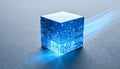 Futuristic Blue Cube Processing Digital Data Royalty Free Stock Photo
