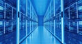 Futuristic blue data center server room with glowing lights Royalty Free Stock Photo