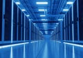 Futuristic blue data center server room with neon lights Royalty Free Stock Photo