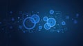 Futuristic blue digital blueprint of interlocking gears and circuits Royalty Free Stock Photo
