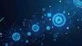 Futuristic blue digital blueprint of interlocking gears and circuits Royalty Free Stock Photo